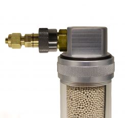 SPure DS H2O Filter, 1/4" Brass Quick Connect Fittings, Right Angle Cap